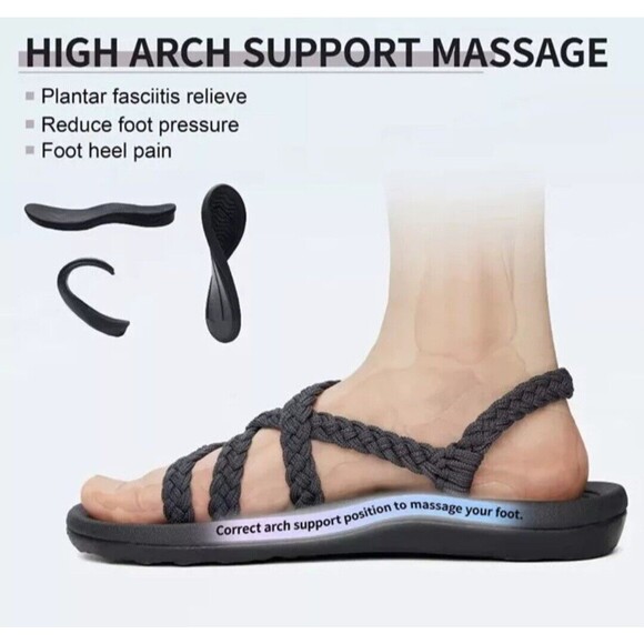 MEGNYA Comfort Sandals Planter Fasciitis Walking Arch Heel Support 11 / 42 Gray - Picture 2 of 13